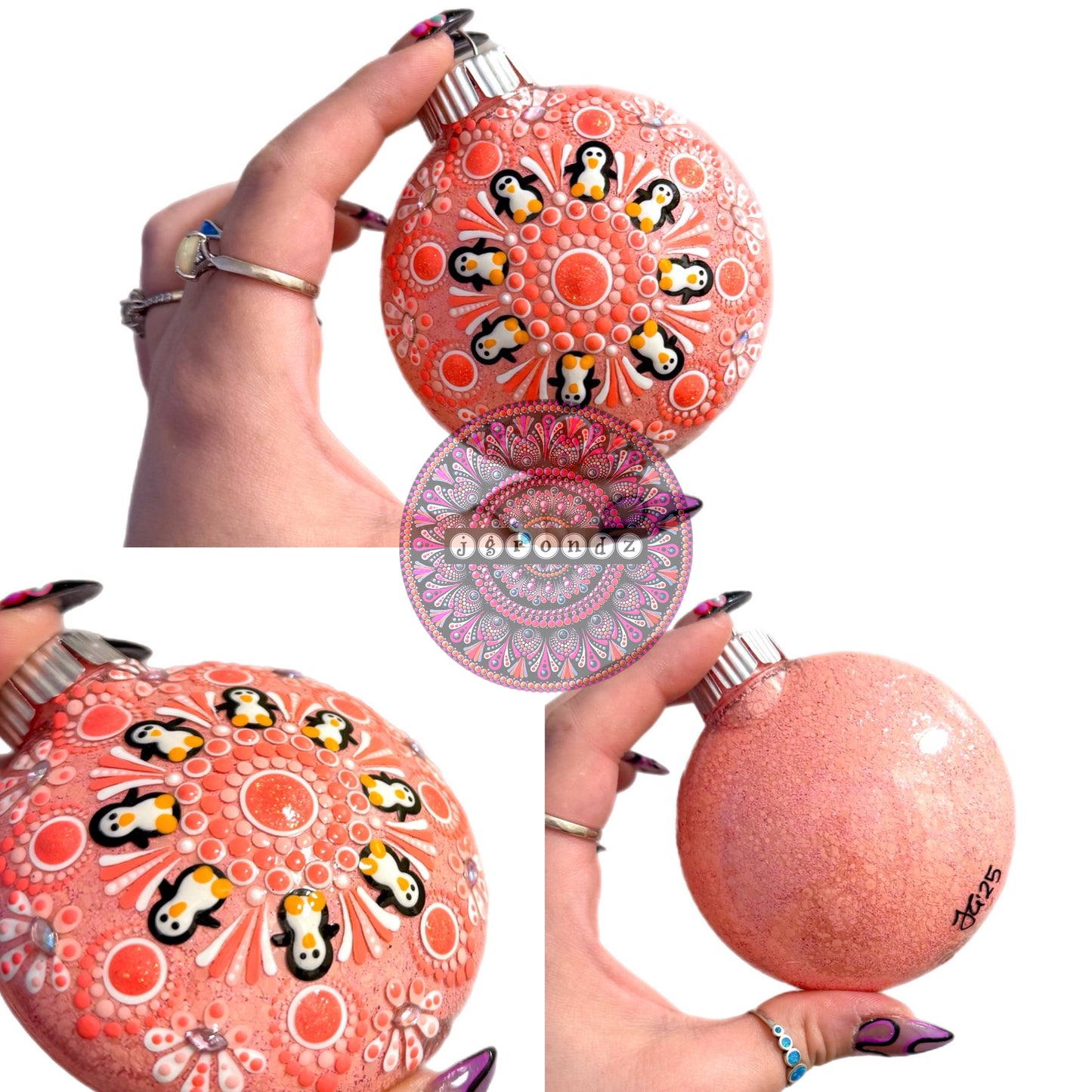 3” Penguin Mandala Glitter Ornament