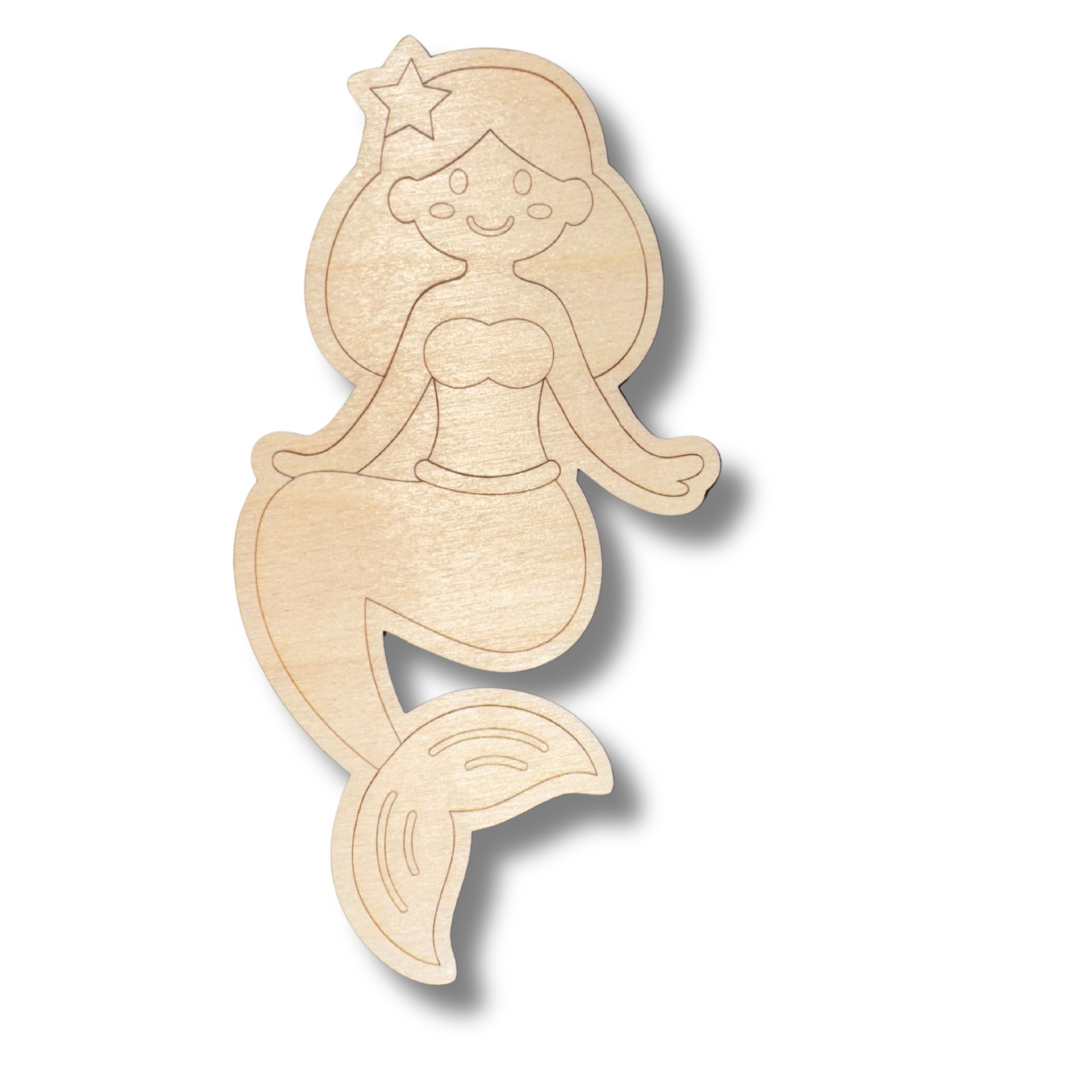 Unfinished Wood Etched Princess Sitting Mermaid Shape | Paint By Line Crafts | up to 30" DIY
