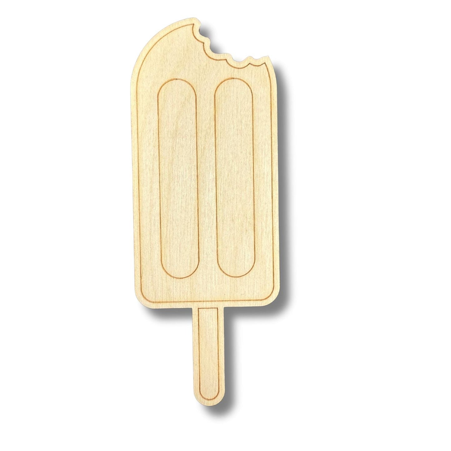 Unfinished Wood Etched Popsicle With Bite Shape | Paint By Line Crafts | up to 30" DIY