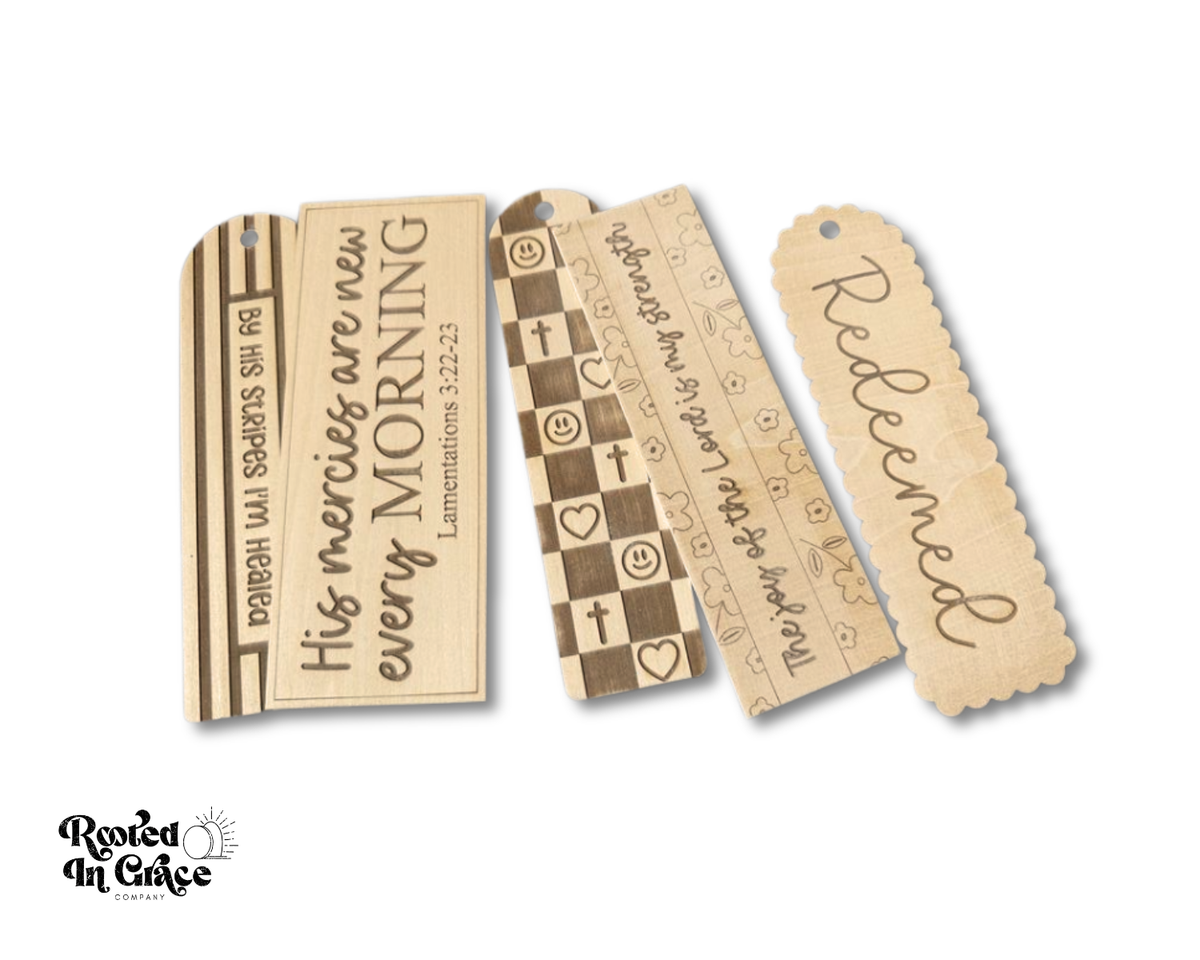 Unfinished Wood Striped Bookmark | Engraved | Rooted in Faith | up to 12" DIY