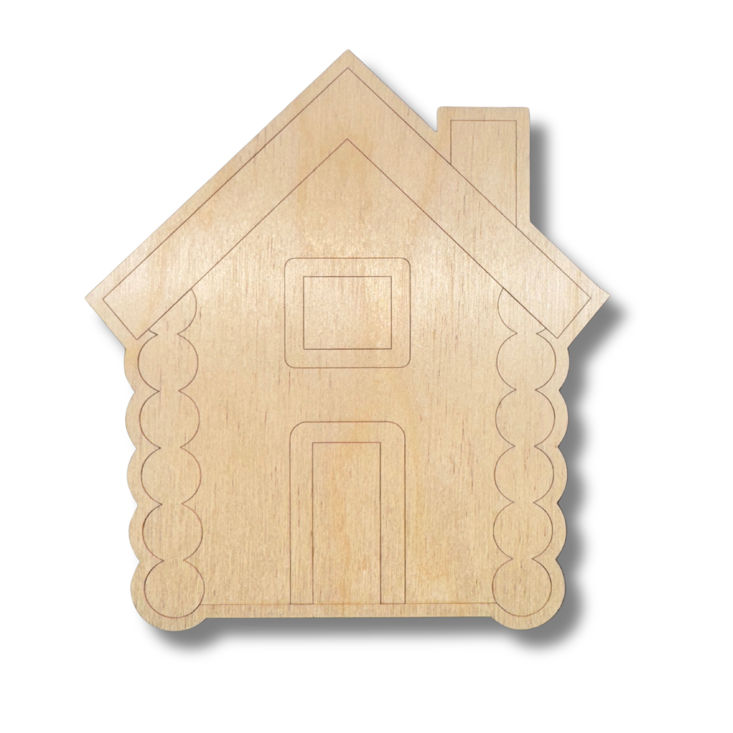 Unfinished Wood Etched Log Cabin Shape | Paint By Line Crafts | up to 30" DIY