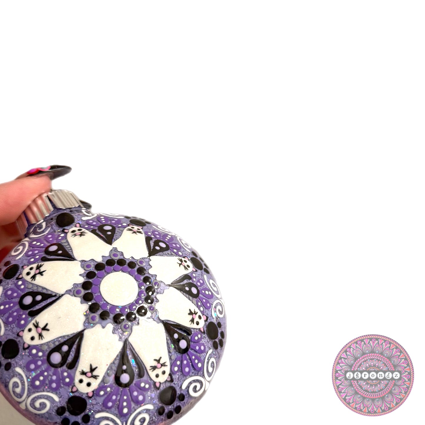 3” Halloween Ghost Kitty Mandala Glitter Ornament