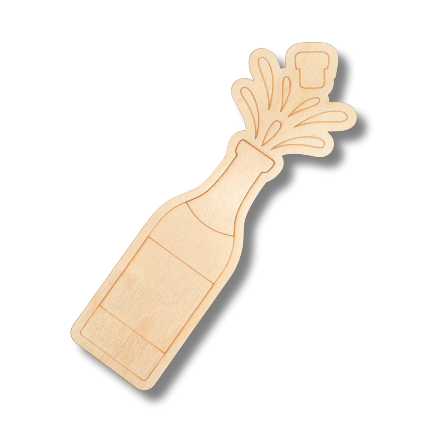 Unfinished Wood Etched Popping Champagne Bottle Shape | Paint By Line Crafts | up to 30" DIY
