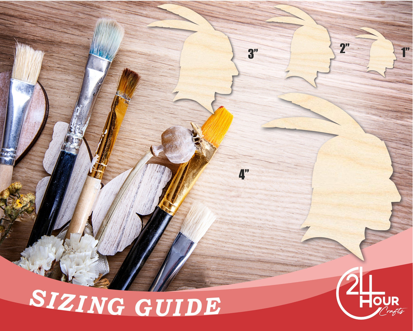 Unfinished Wood Native American Head Profile Silhouette | DIY Native American Craft Cutout | up to 46" DIY