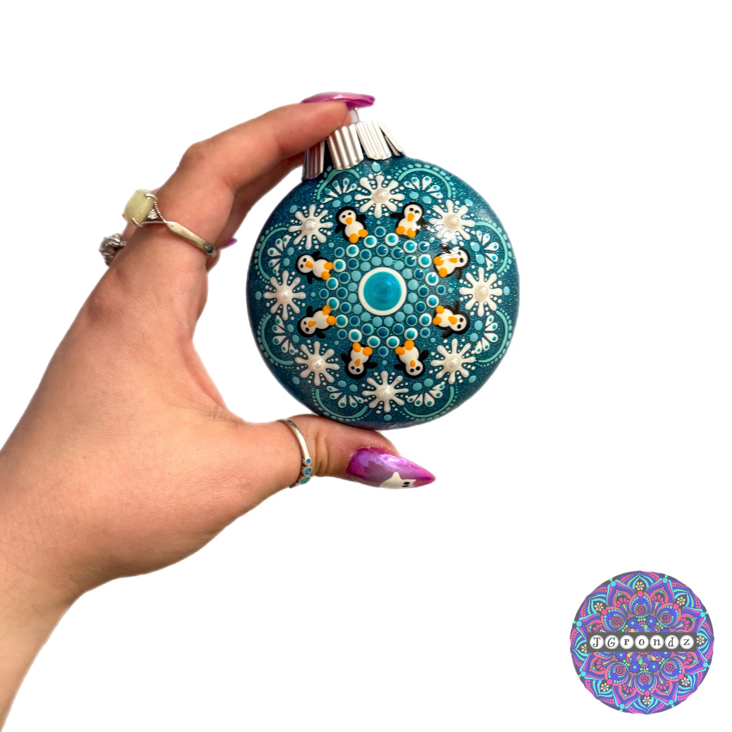 3” Penguin Mandala Glitter Ornament