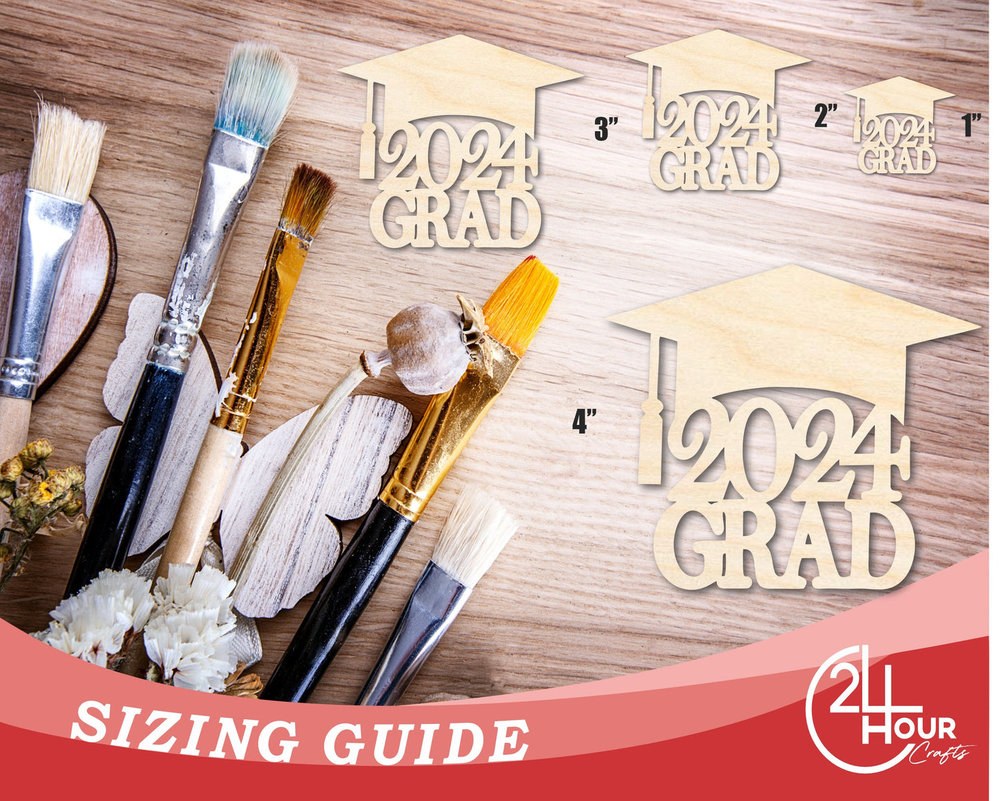 Unfinished 2024 Grad Graduation Cap Shape | DIY Craft Cutout | up to 46" DIY