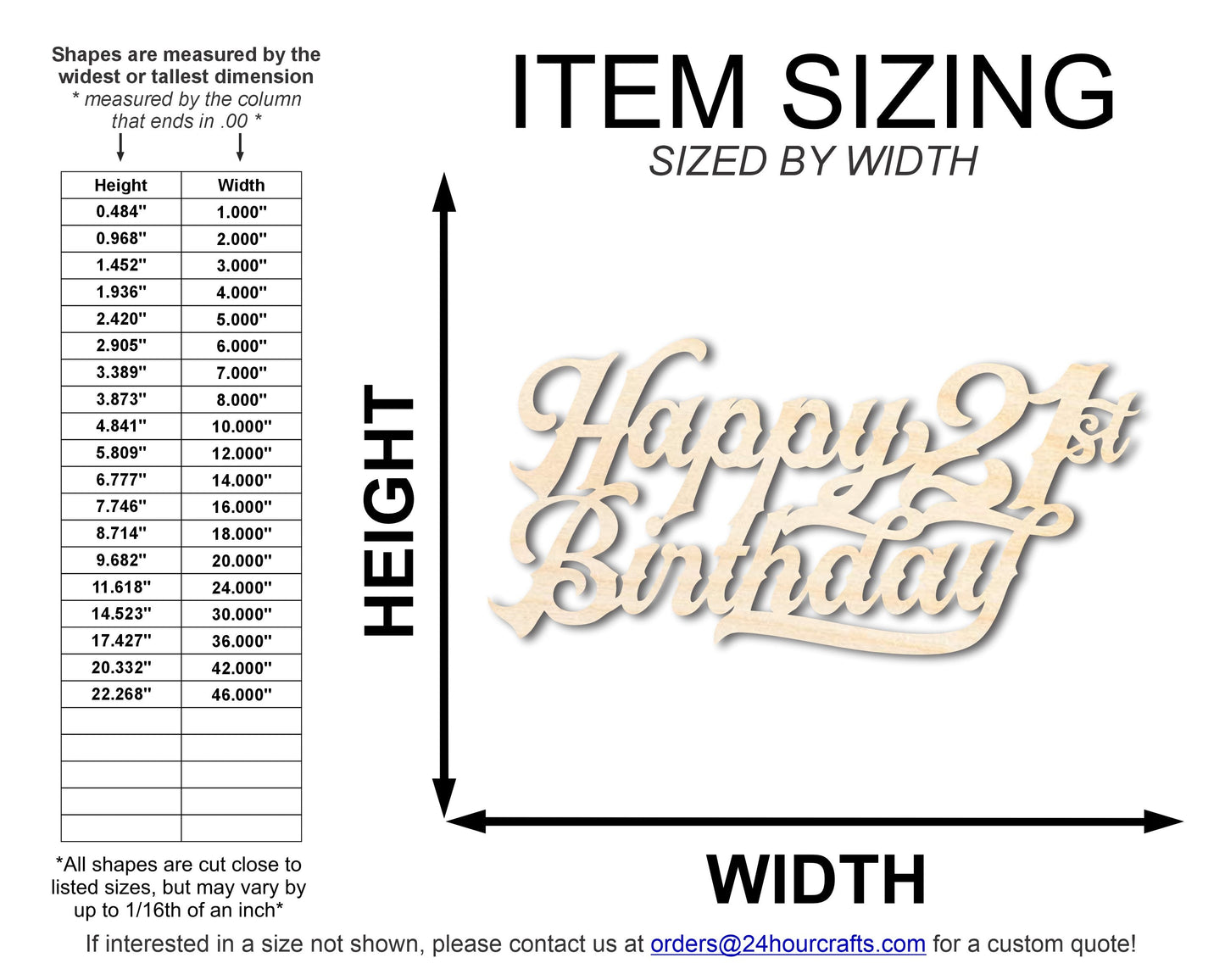 Unfinished Happy 21st Birthday Sign Shape | DIY Craft Cutout | up to 46" DIY