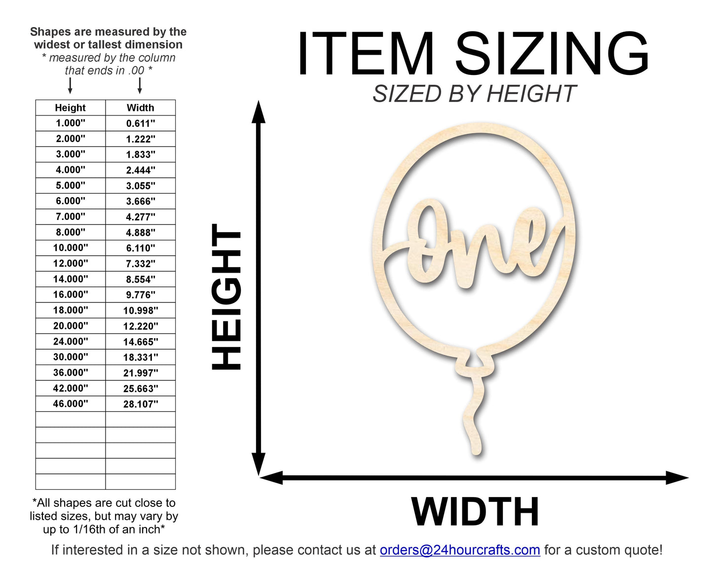 Unfinished One Balloon Shape | DIY Craft Cutout | up to 46" DIY