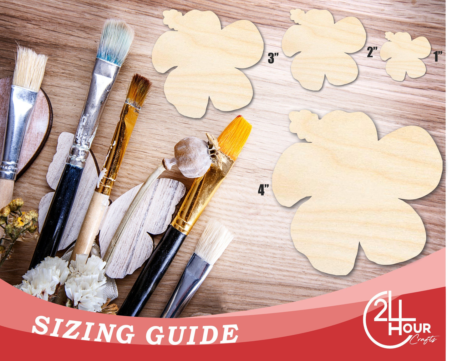 Unfinished Wood Hibiscus Flower Silhouette | DIY Craft Cutout | up to 46" DIY