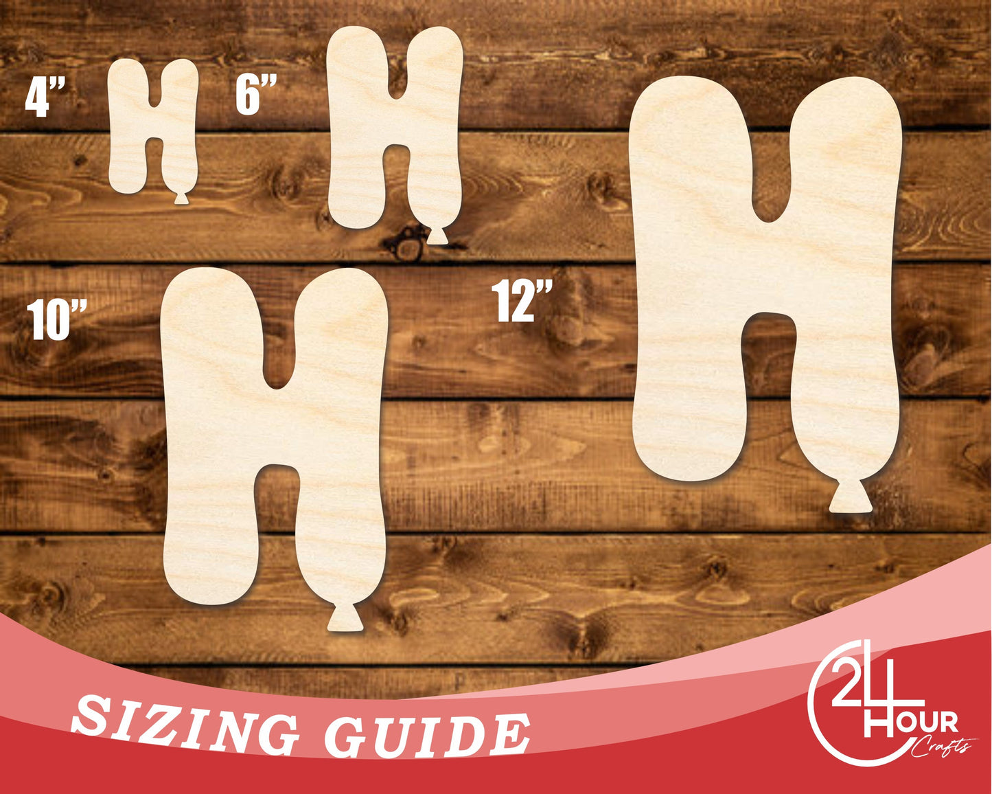 Unfinished Wood Balloon Letter H Shape | DIY Craft Cutout | up to 46" DIY