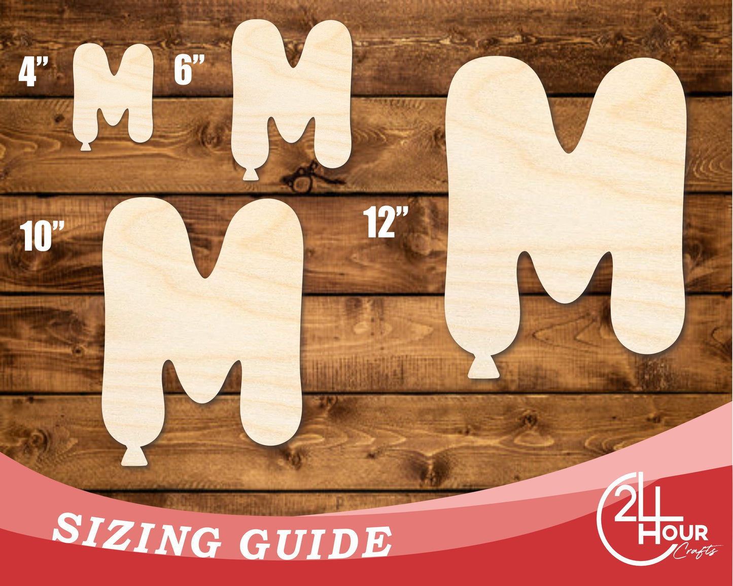 Unfinished Wood Balloon Letter M Shape | DIY Craft Cutout | up to 46" DIY