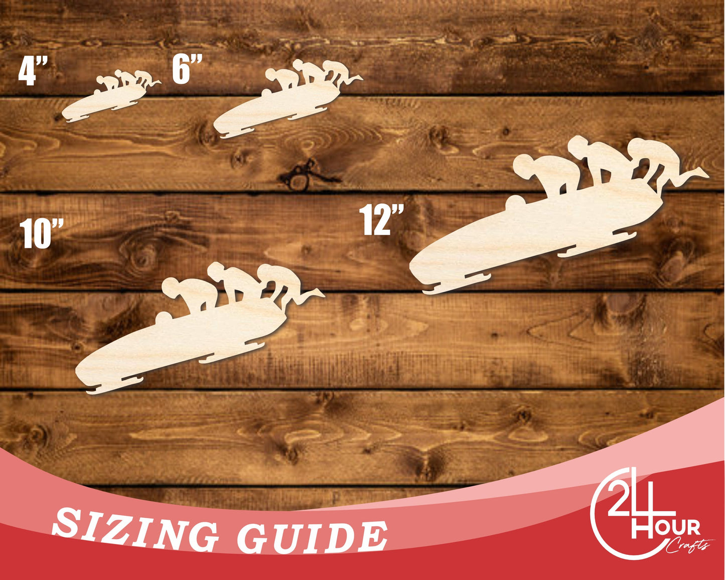 Unfinished Wood Bobsled Team Shape | DIY Craft Cutout | up to 46" DIY