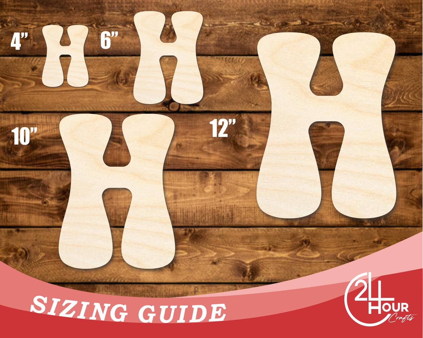 Unfinished Wood Groovy H Font Shape | DIY Craft Cutout | up to 46" DIY