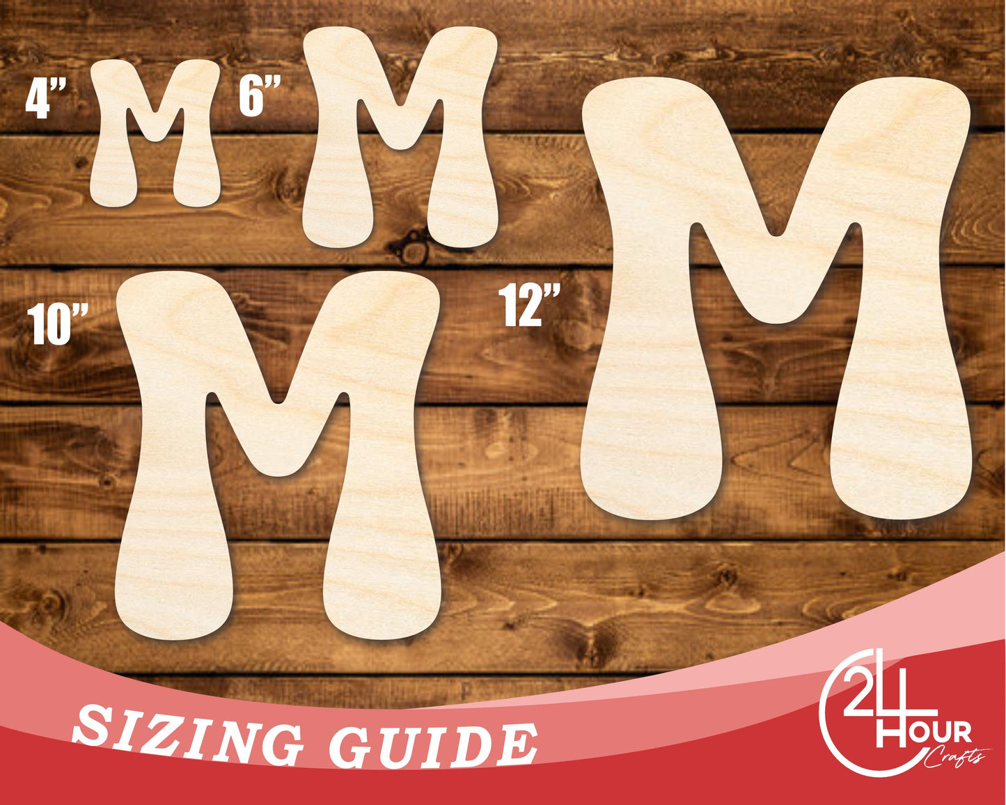 Unfinished Wood Groovy M Font Shape | DIY Craft Cutout | up to 46" DIY