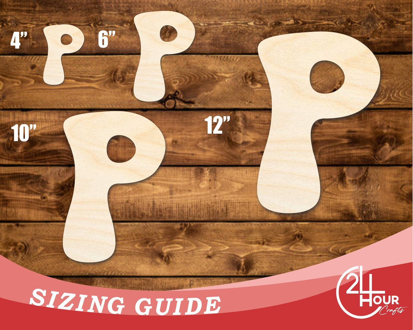 Unfinished Wood Groovy P Font Shape | DIY Craft Cutout | up to 46" DIY