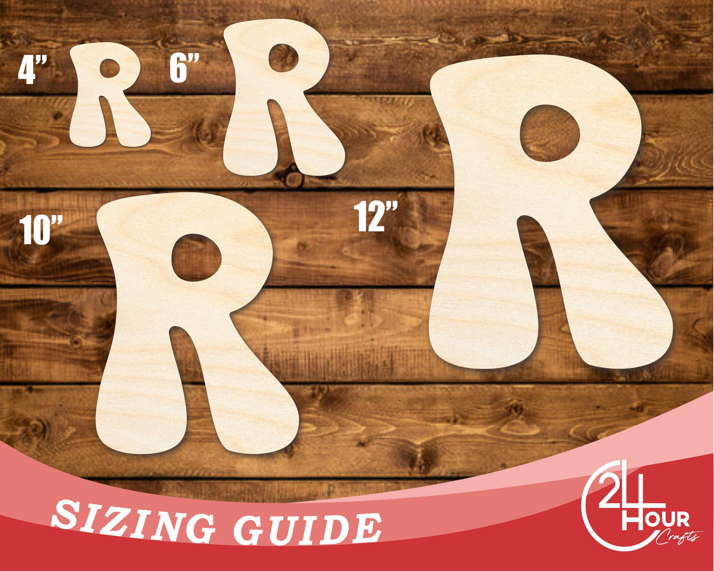 Unfinished Wood Groovy R Font Shape | DIY Craft Cutout | up to 46" DIY