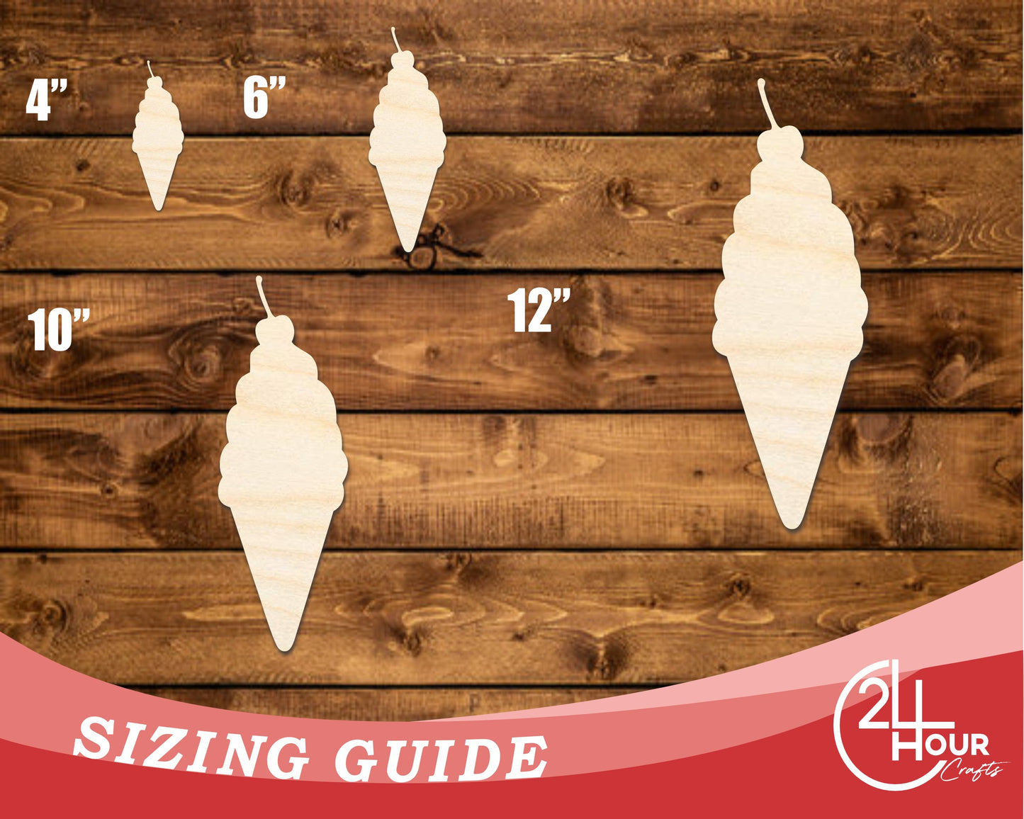 Unfinished Wood Ice Cream with Cherry Shape | DIY Craft Cutout | up to 46" DIY