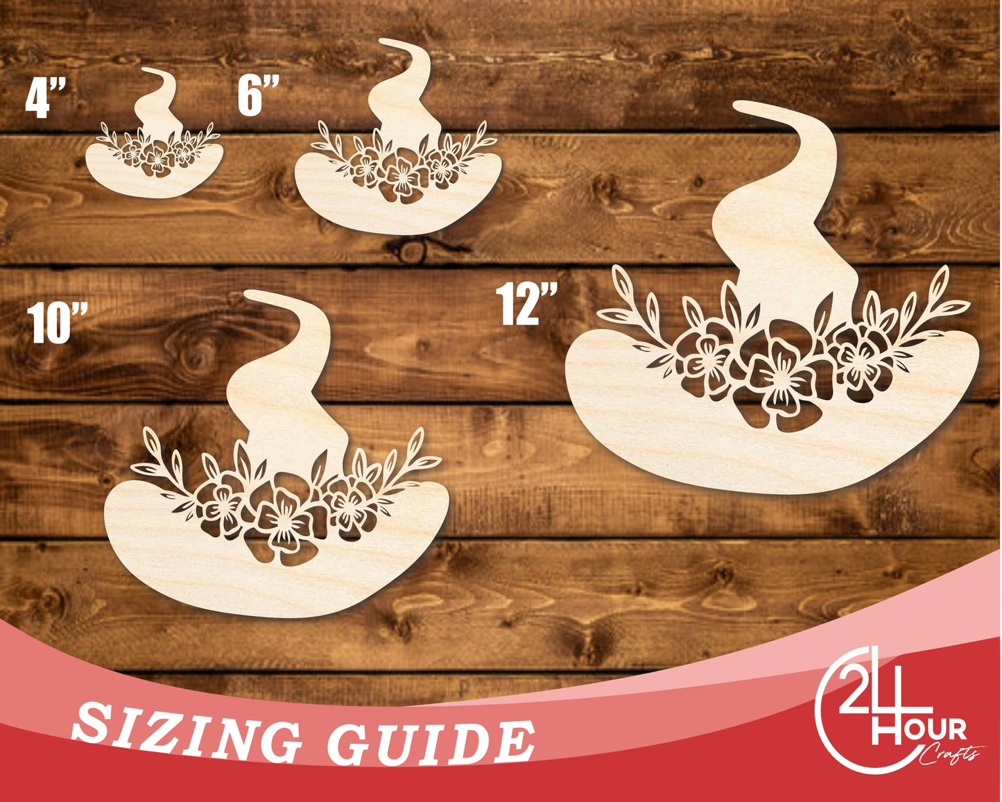 Unfinished Wood Floral Witch Hat Shape | JGrondz | DIY Craft Cutout | up to 46" DIY