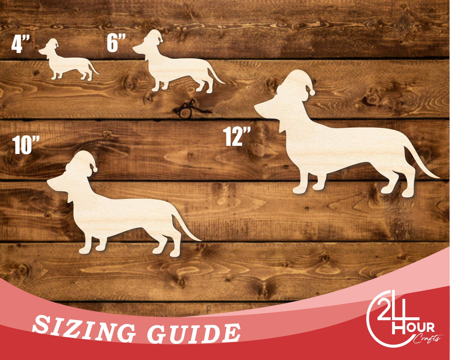 Unfinished Wood Dachshund With Santa Hat Shape | DIY Craft Cutout | up to 46" DIY