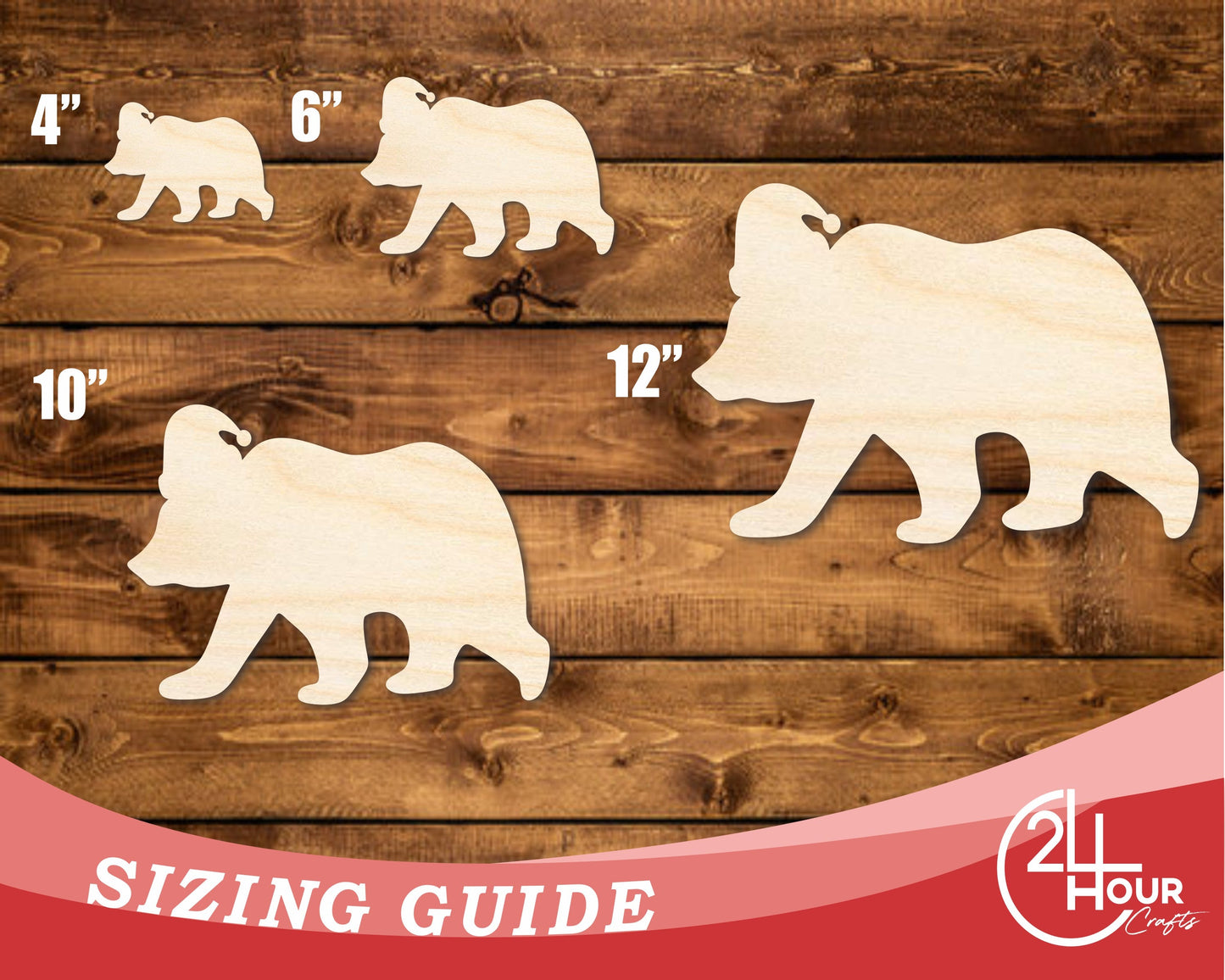 Unfinished Wood Bear With Santa Hat Shape | DIY Craft Cutout | up to 46" DIY