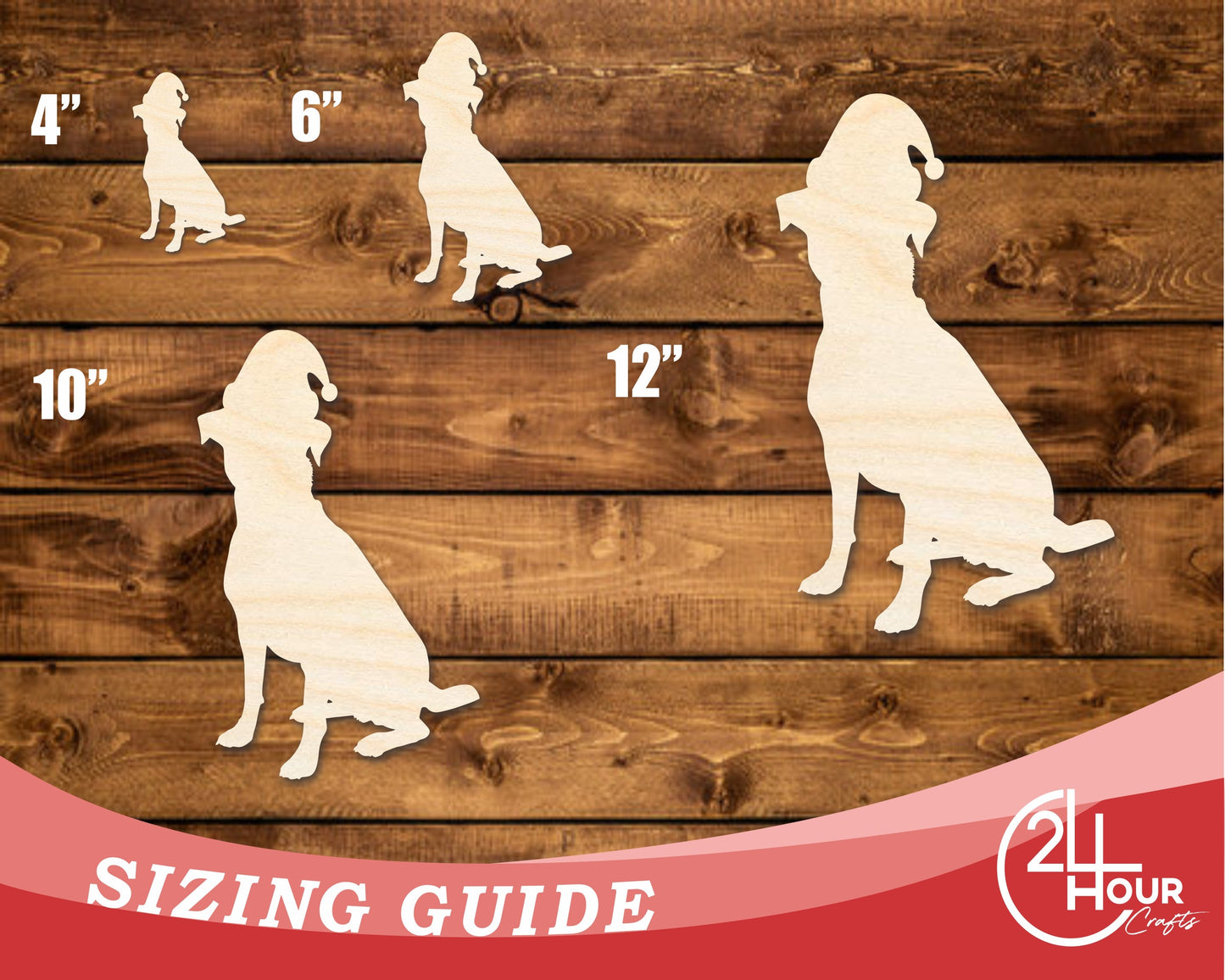 Unfinished Wood Dog With Santa Hat Shape | DIY Craft Cutout | up to 46" DIY