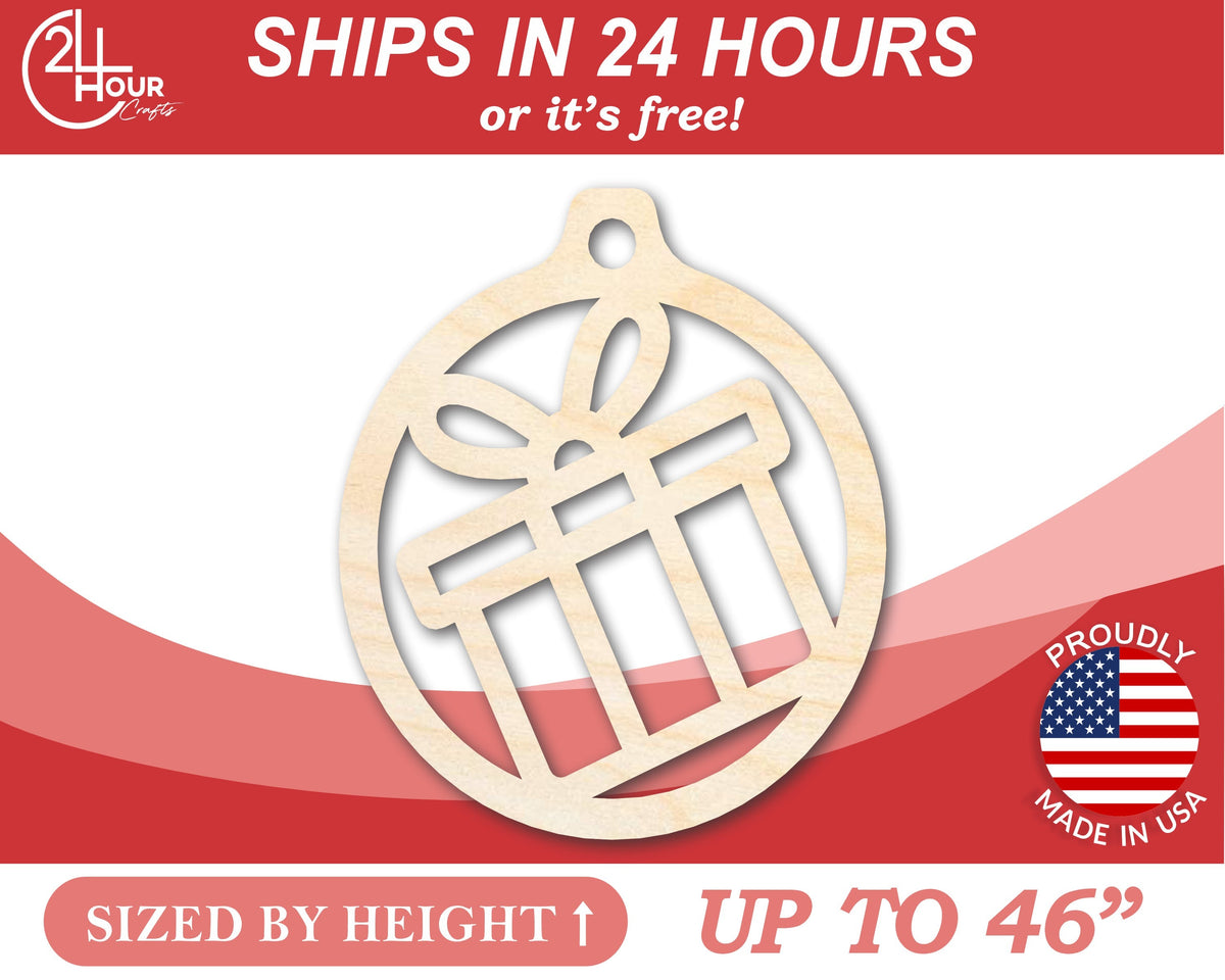 Unfinished Wood Present Ornament Shape - Craft - up to 46" DIY
