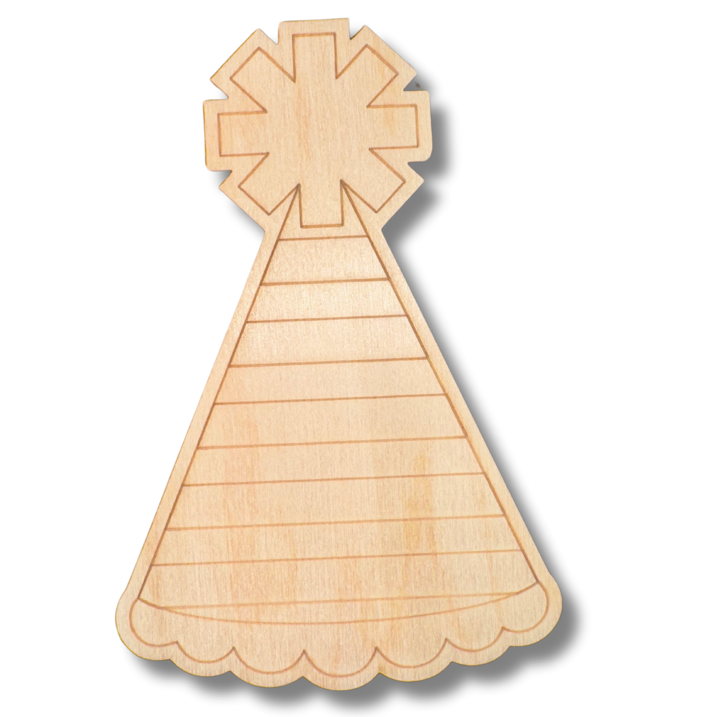 Unfinished Wood Etched Striped Party Hat Shape | Paint By Line Crafts | up to 30" DIY