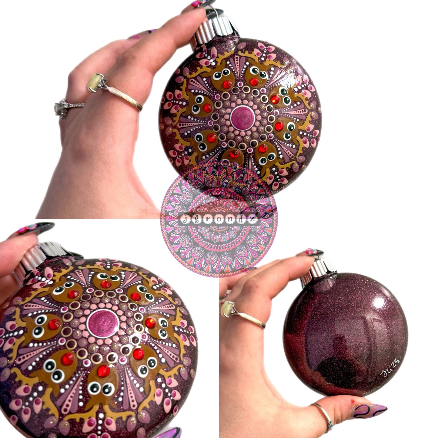 3” Rudolph Mandala Glitter Ornament