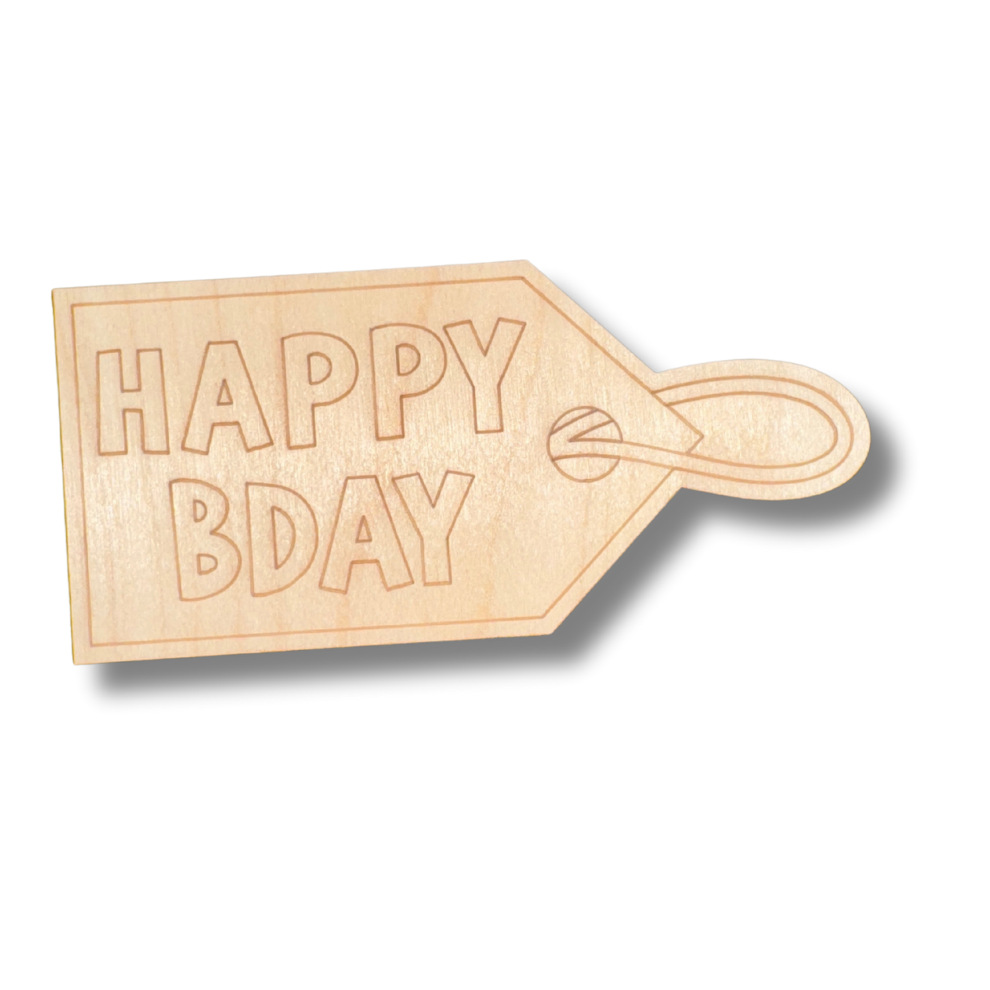Unfinished Wood Etched Happy Bday Gift Tag Shape | Paint By Line Crafts | up to 30" DIY