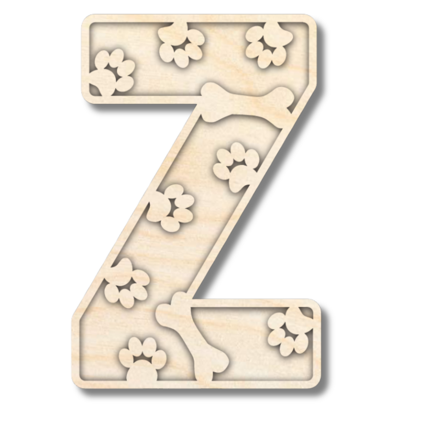 Unfinished Wood Layered Themed Letters | Paw Print | A-Z | 2 Piece | up to 24"