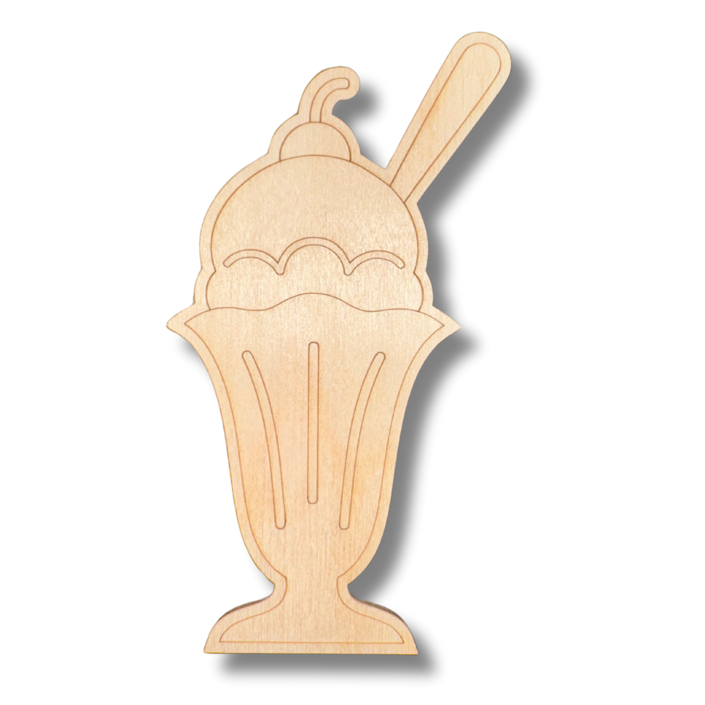Unfinished Wood Etched Ice Cream Sundae Shape | Paint By Line Crafts | up to 30" DIY
