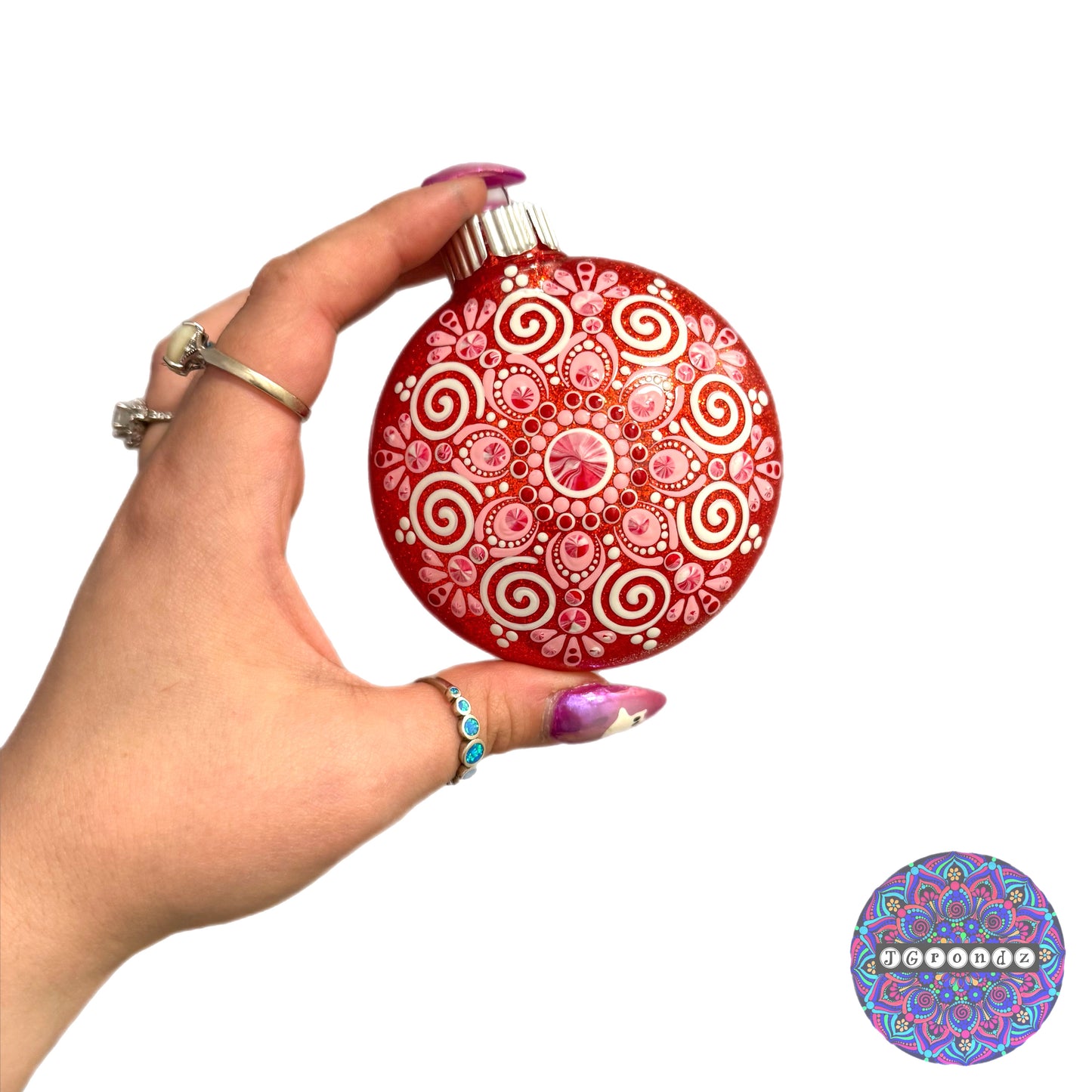 3” Peppermint Mandala Glitter Ornament