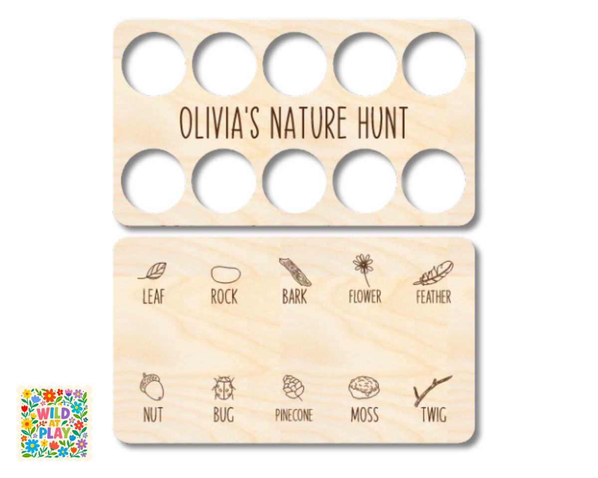 Unfinished Wood Custom Name Nature Hunt Board | Wild at Play | 2pc | 12" | 1/4" Wood | DIY Craft Cutout |