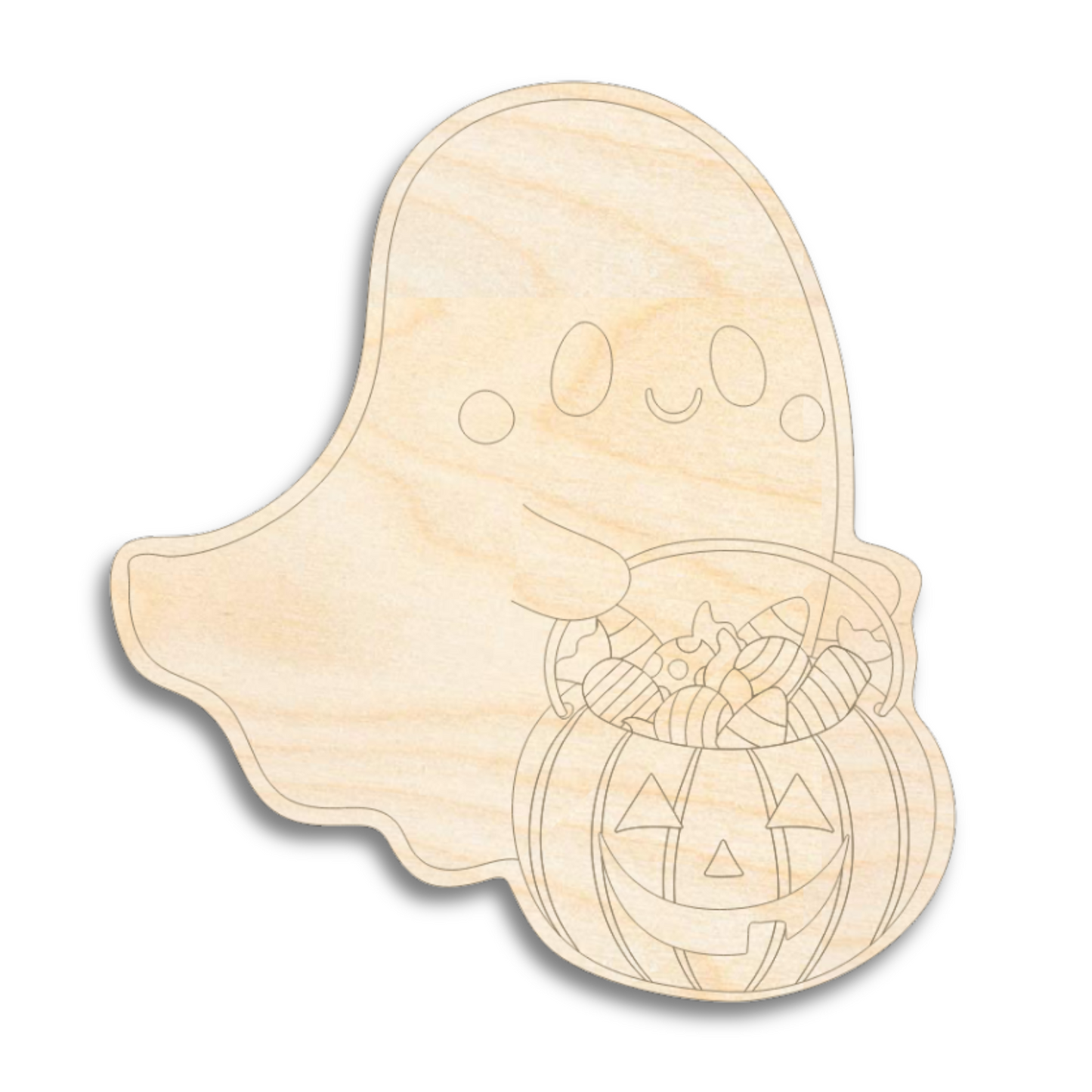 Unfinished Wood Etched Trick Or Treating Ghost Shape | Paint By Line Crafts | up to 30" DIY