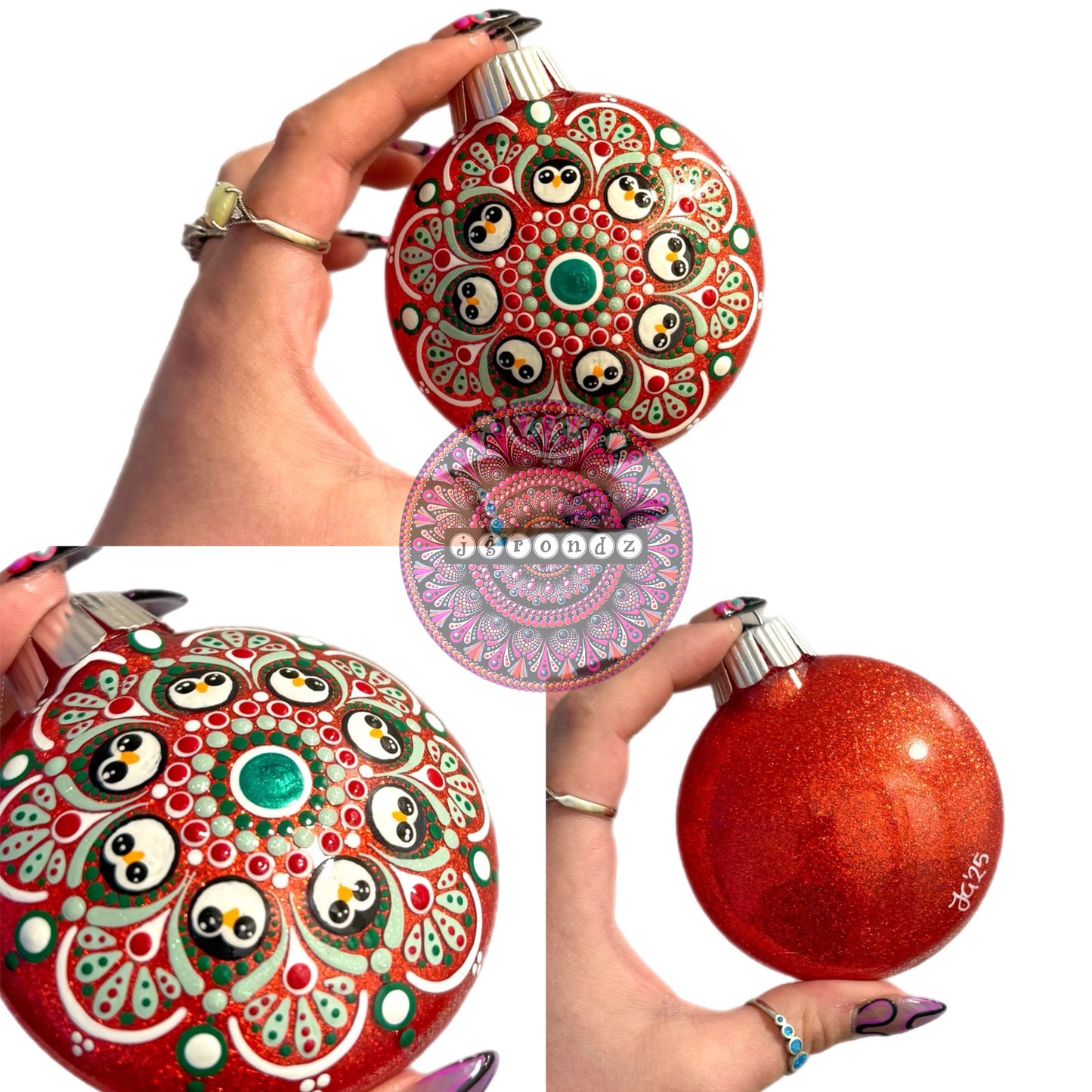 3” Penguin Mandala Glitter Ornament