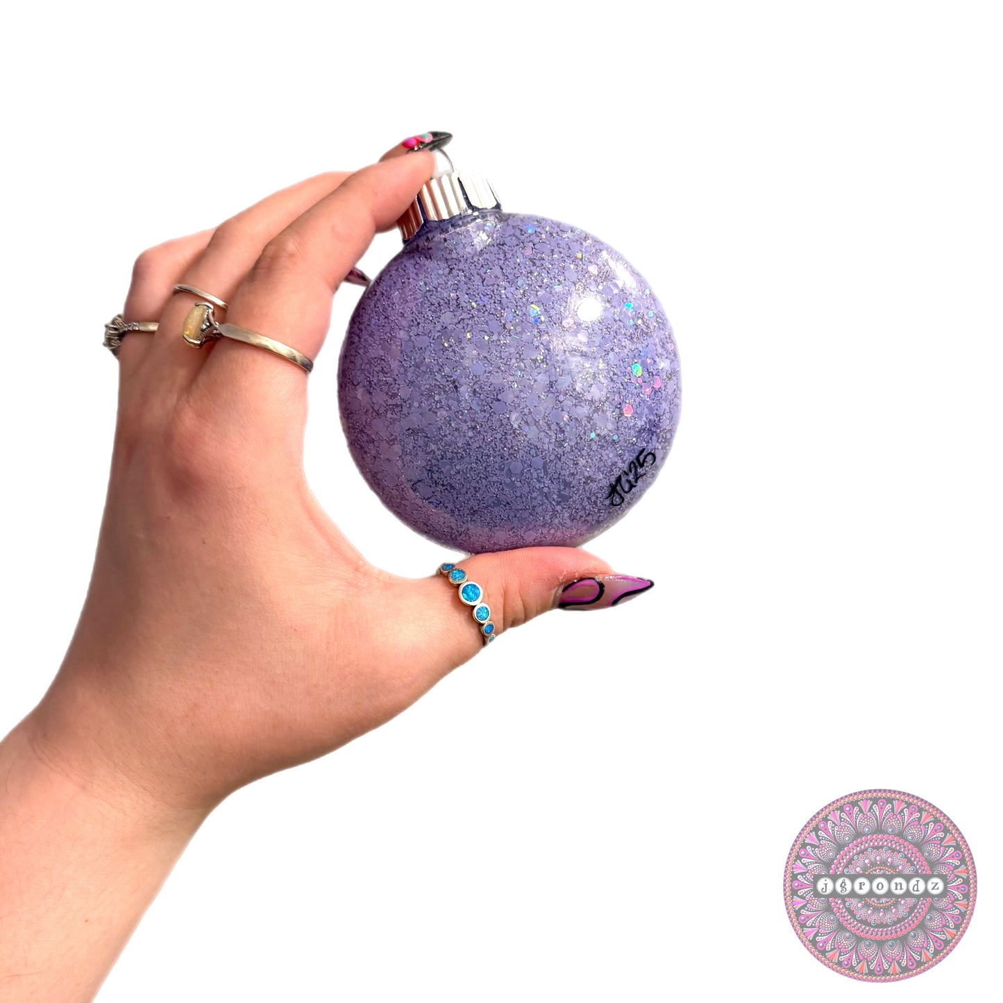 3” Halloween Ghost Kitty Mandala Glitter Ornament