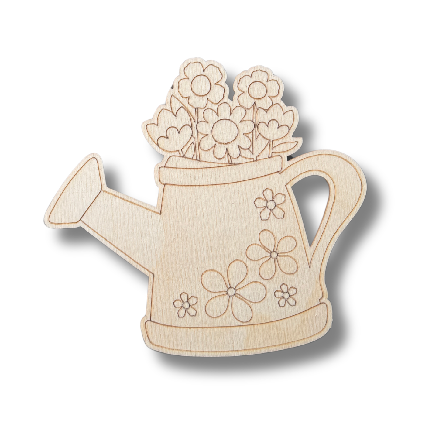 Unfinished Wood Etched Flower Watering Can Shape | Paint By Line Crafts | up to 30" DIY