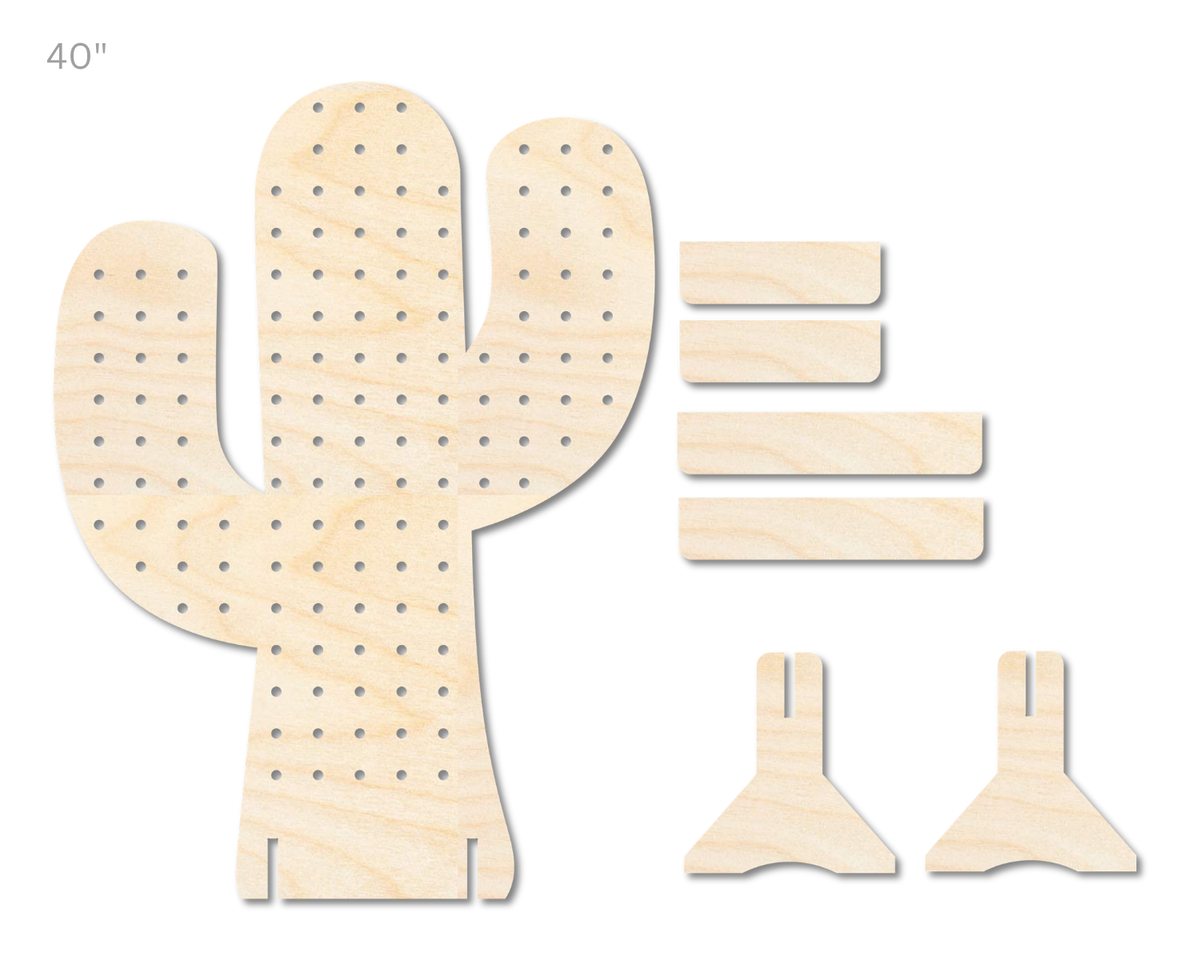 Unfinished Wood Cactus Standing Peg Board | Standing Wood Peg Board | 1/2" & 1/4" Thick Wood | up to 40"