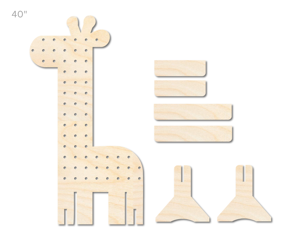 Unfinished Wood Giraffe Standing Peg Board | Standing Wood Peg Board | 1/2" & 1/4" Thick Wood | up to 40"
