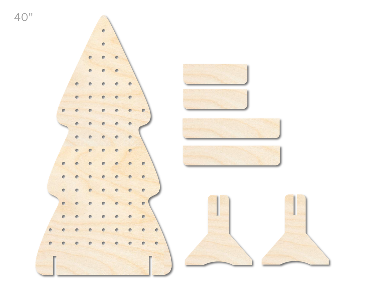 Unfinished Wood Christmas Tree Standing Peg Board | Standing Wood Peg Board | 1/2" & 1/4" Thick Wood | up to 40"