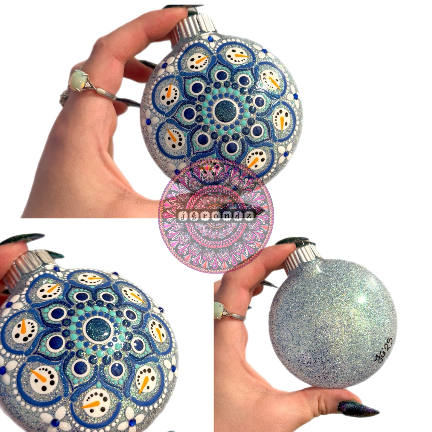 3” Snowman Mandala Glitter Ornament