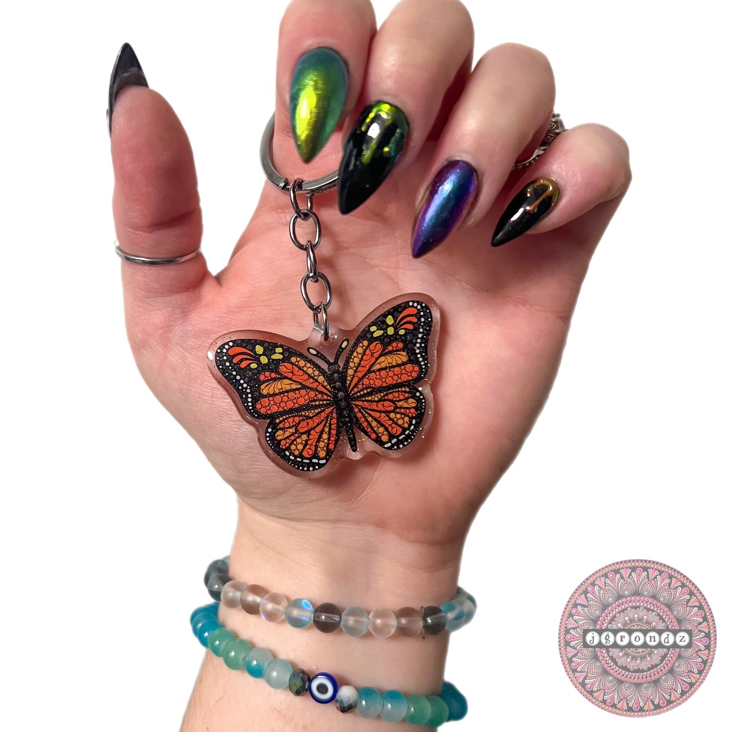Double Sided Monarch Butterfly acrylic/glitter epoxy printed keychain