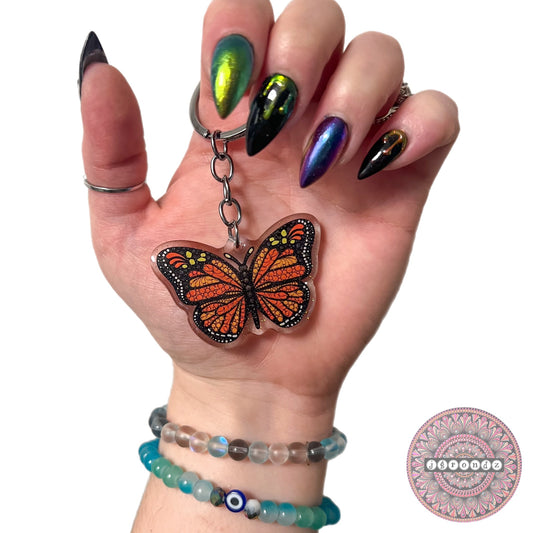 Double Sided Monarch Butterfly acrylic/glitter epoxy printed keychain
