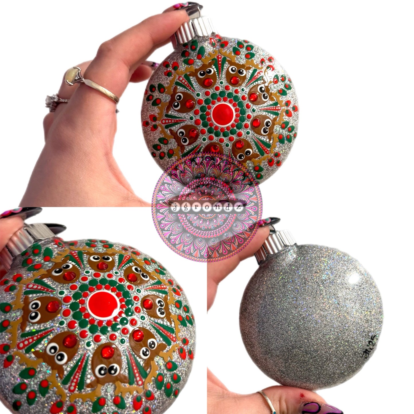 3” Rudolph Mandala Glitter Ornament