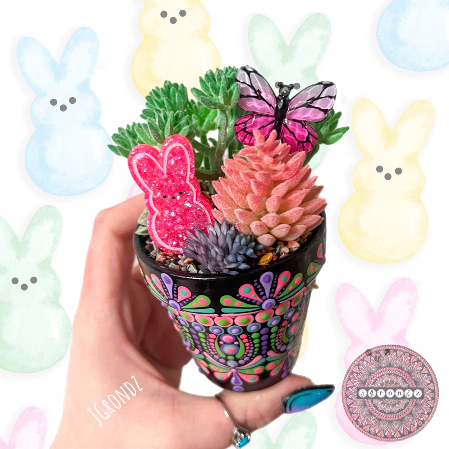Hoppy Pot - Spring/Easter Painted Succulent Pot