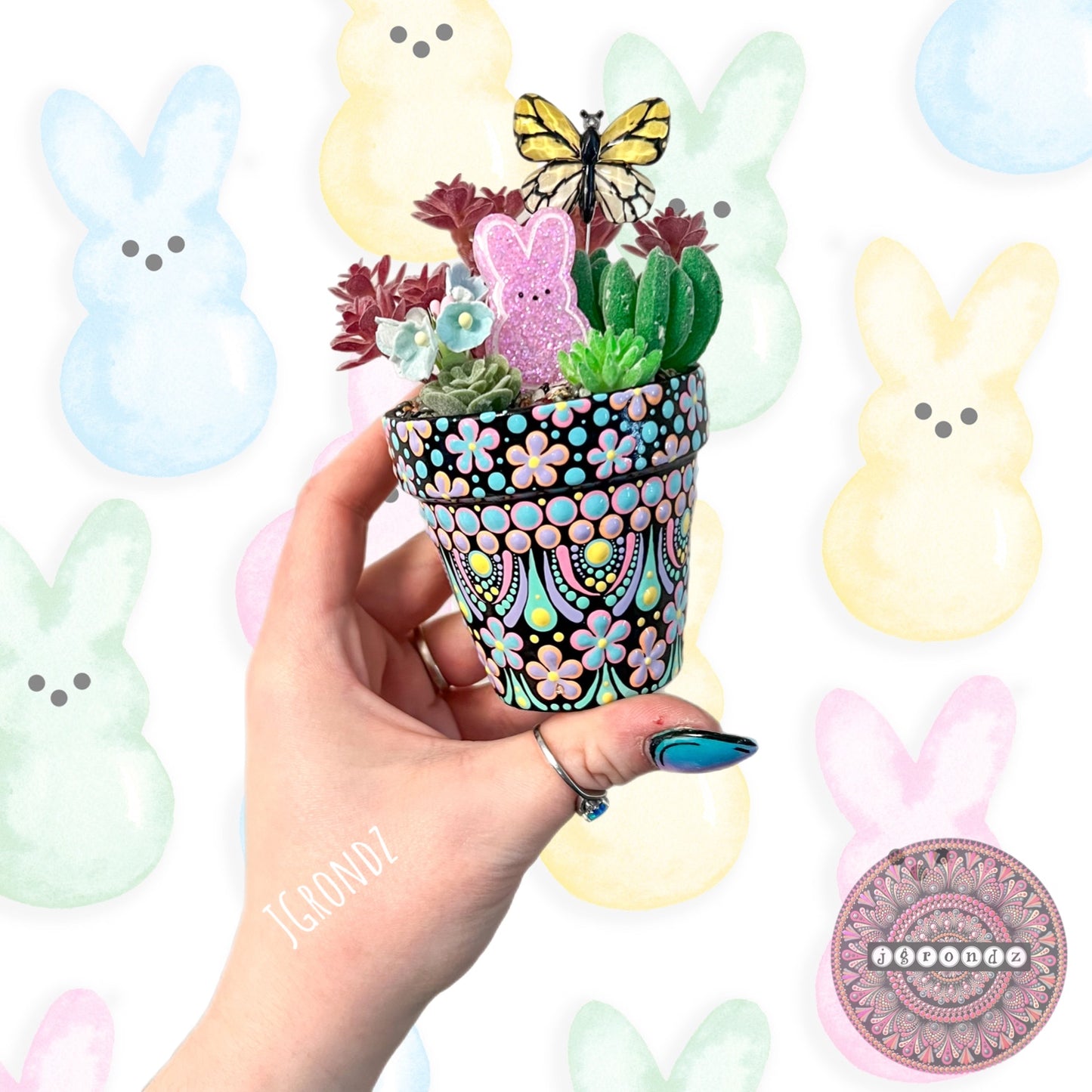 Hoppy Pot - Spring/Easter Painted Succulent Pot