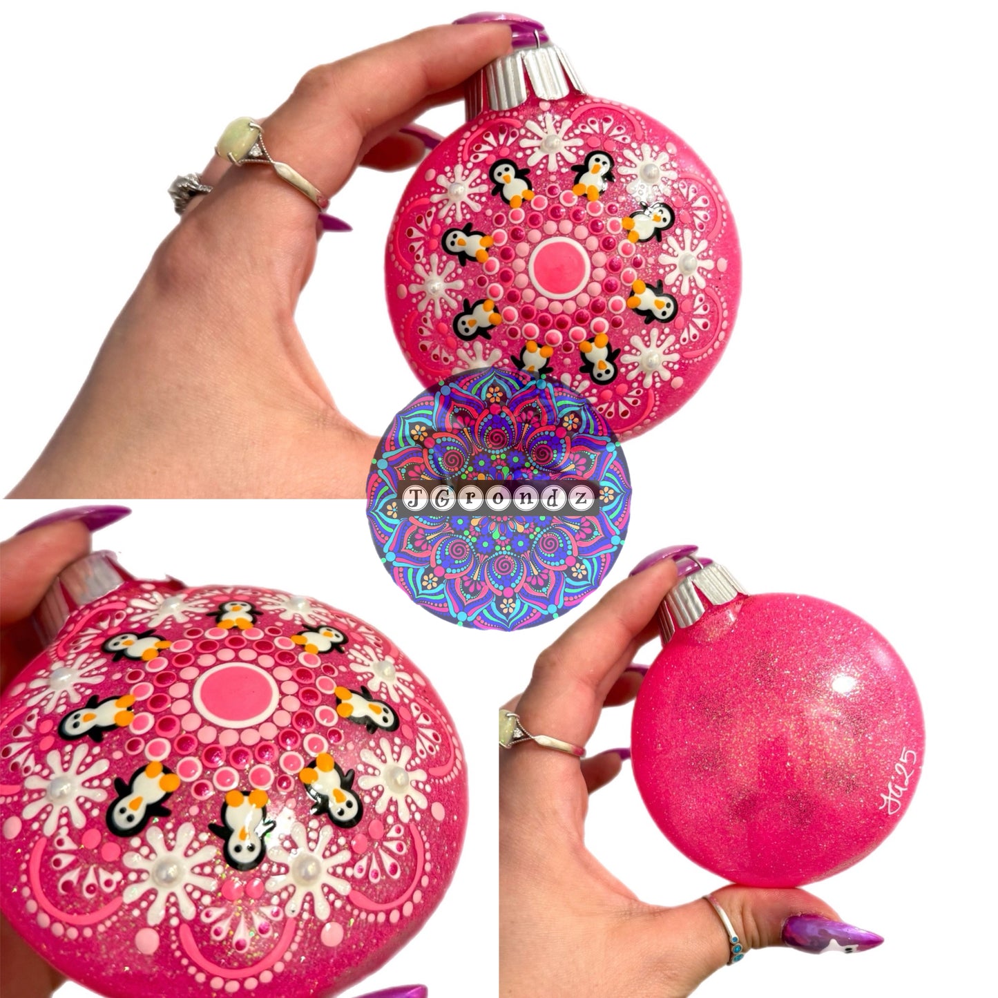 3” Penguin Mandala Glitter Ornament