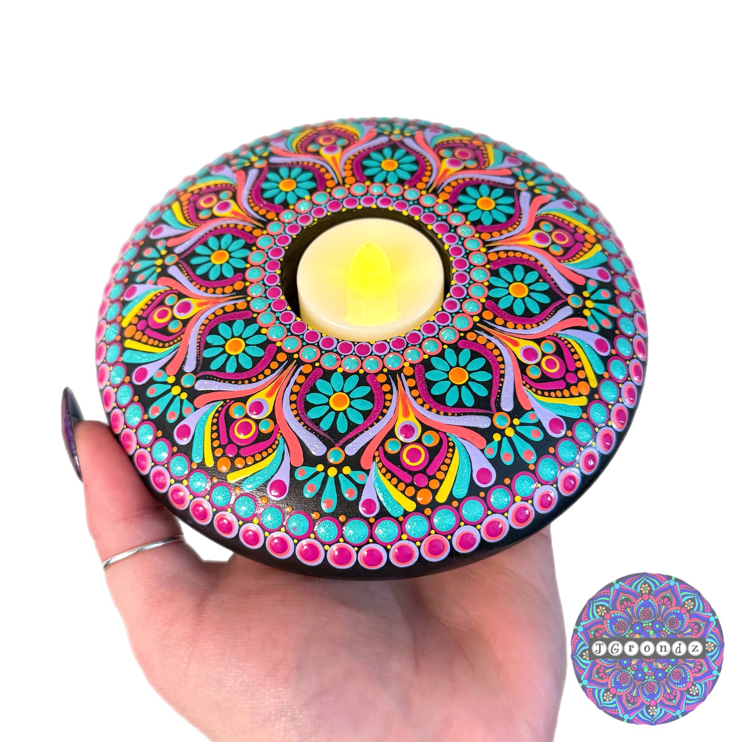 Painted Mandala Tea light Candle Holder