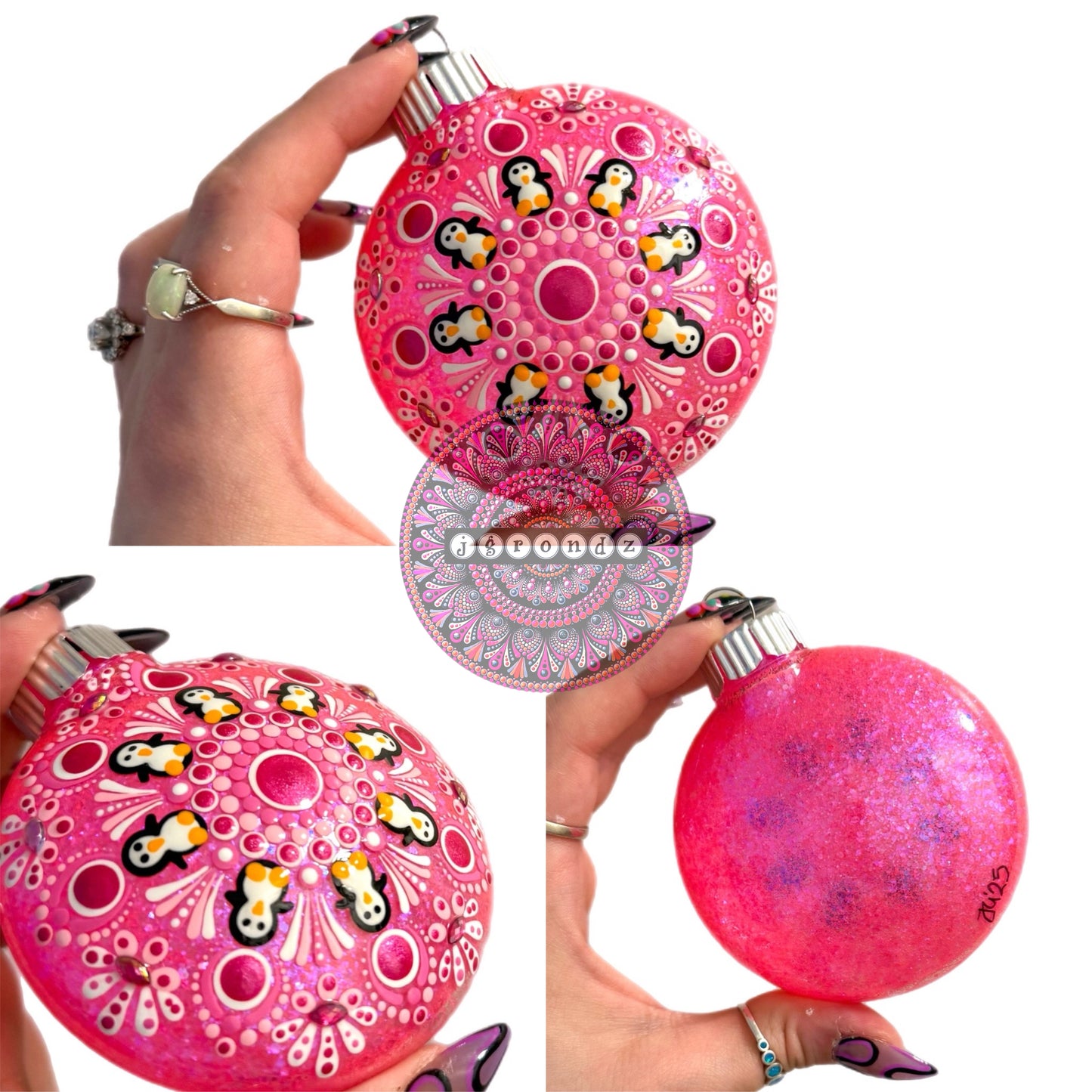 3” Penguin Mandala Glitter Ornament