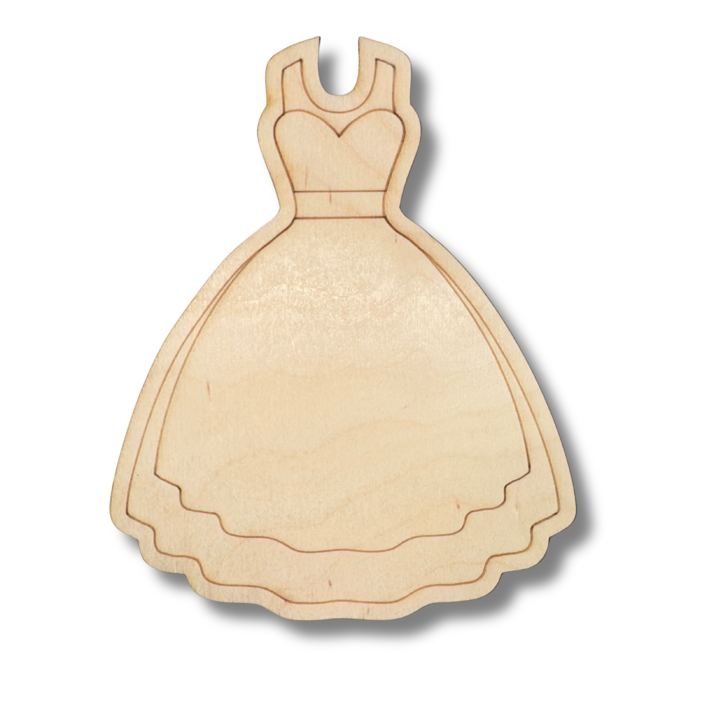 Unfinished Wood Etched Wedding Dress Shape | Paint By Line Crafts | up to 30" DIY